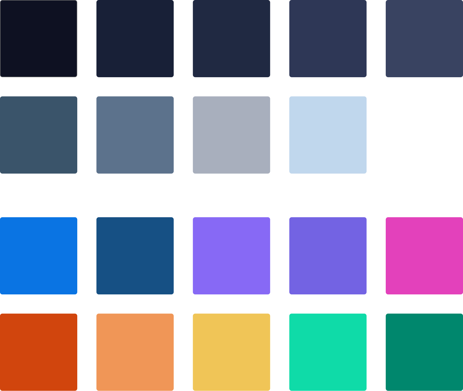 Platform color pallet swatches