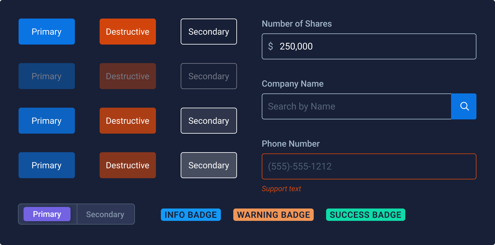 A grouping of buttons and form elements